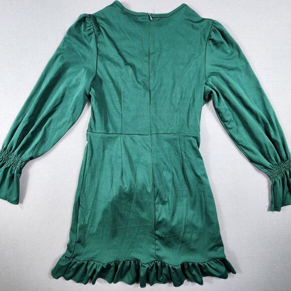 Ruffle Trim Bell Sleeve Midi Dress Tie Back Womens Size Medium Green - Picture 3 of 9